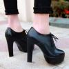 imageSHEMEE Womens Block Heel Platform Lace Up Pumps Oxford High Heels Ankle Booties Brogue Wingtip Vintage Dress ShoesBlack
