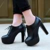 imageSHEMEE Womens Block Heel Platform Lace Up Pumps Oxford High Heels Ankle Booties Brogue Wingtip Vintage Dress ShoesBlack
