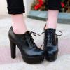 imageSHEMEE Womens Block Heel Platform Lace Up Pumps Oxford High Heels Ankle Booties Brogue Wingtip Vintage Dress ShoesBlack