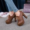 imageSHEMEE Womens Block Heel Platform Lace Up Pumps Oxford High Heels Ankle Booties Brogue Wingtip Vintage Dress ShoesBrown 1