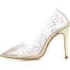 imageSHEMEE Womens Clear Stiletto High Heel Pumps Pointed Toe Transparent PVC Thin Heels Elegant Court ShoesRhinestonegold