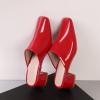 imageSHEMEE Womens Closed Square Toe Chunky Heel Slides Mule Pumps Slip On Mid Block Heels Slippers Sandals Backless Slingback ShoesPatent Red