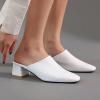 imageSHEMEE Womens Closed Square Toe Chunky Heel Slides Mule Pumps Slip On Mid Block Heels Slippers Sandals Backless Slingback ShoesWhite
