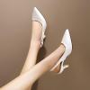 imageSHEMEE Womens Kitten Heels Pumps Pointed Toe Slingbacks Buckle Mid Heel Sandals Slip On Comfortable Dress ShoesWhite