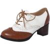 imageSHEMEE Womens Retro Wingtip Block Heel Lace Up Oxfords Stacked Chunky High Heels Pumps Vintage Round Toe Brogues Dress ShoesBrown
