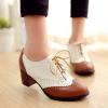 imageSHEMEE Womens Retro Wingtip Block Heel Lace Up Oxfords Stacked Chunky High Heels Pumps Vintage Round Toe Brogues Dress ShoesBrown