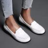 imageSHEMEE Womens Round Toe Flats Loafers Chunky Low Block Heel Casual Slip On Pumps ShoesWhite
