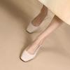 imageSHEMEE Womens Square Toe Chunky Low Heel Pump Sandals Closedtoe Backless Slingback Flats Slip On ShoesBeige