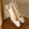 imageSHEMEE Womens Square Toe Chunky Low Heel Pump Sandals Closedtoe Backless Slingback Flats Slip On ShoesBeige