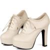 imageSHEMEE Womens Block Heel Platform Lace Up Pumps Oxford High Heels Ankle Booties Brogue Wingtip Vintage Dress ShoesBeige