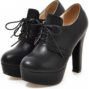 imageSHEMEE Womens Block Heel Platform Lace Up Pumps Oxford High Heels Ankle Booties Brogue Wingtip Vintage Dress ShoesBlack 1