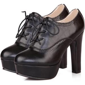 imageSHEMEE Womens Block Heel Platform Lace Up Pumps Oxford High Heels Ankle Booties Brogue Wingtip Vintage Dress ShoesBlack