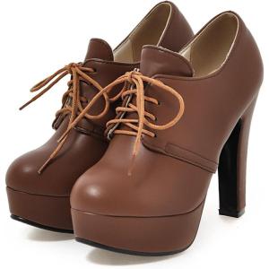 imageSHEMEE Womens Block Heel Platform Lace Up Pumps Oxford High Heels Ankle Booties Brogue Wingtip Vintage Dress ShoesBrown 1
