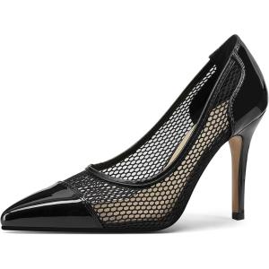 imageSHEMEE Womens Clear Stiletto High Heel Pumps Pointed Toe Transparent PVC Thin Heels Elegant Court ShoesBlack Mesh
