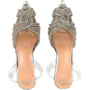 imageSHEMEE Womens Clear Stiletto High Heel Pumps Pointed Toe Transparent PVC Thin Heels Elegant Court ShoesSilver 2