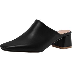 imageSHEMEE Womens Closed Square Toe Chunky Heel Slides Mule Pumps Slip On Mid Block Heels Slippers Sandals Backless Slingback ShoesBlack