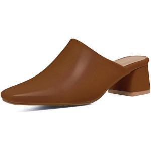 imageSHEMEE Womens Closed Square Toe Chunky Heel Slides Mule Pumps Slip On Mid Block Heels Slippers Sandals Backless Slingback ShoesBrown