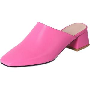 imageSHEMEE Womens Closed Square Toe Chunky Heel Slides Mule Pumps Slip On Mid Block Heels Slippers Sandals Backless Slingback ShoesHot Pink