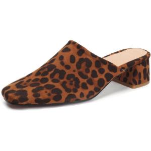 imageSHEMEE Womens Closed Square Toe Chunky Heel Slides Mule Pumps Slip On Mid Block Heels Slippers Sandals Backless Slingback ShoesLeopard Suede