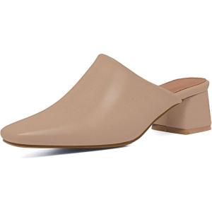 imageSHEMEE Womens Closed Square Toe Chunky Heel Slides Mule Pumps Slip On Mid Block Heels Slippers Sandals Backless Slingback ShoesNude