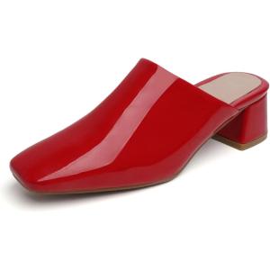 imageSHEMEE Womens Closed Square Toe Chunky Heel Slides Mule Pumps Slip On Mid Block Heels Slippers Sandals Backless Slingback ShoesPatent Red
