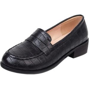 imageSHEMEE Womens Round Toe Flats Loafers Chunky Low Block Heel Casual Slip On Pumps ShoesBlack