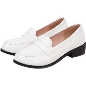 imageSHEMEE Womens Round Toe Flats Loafers Chunky Low Block Heel Casual Slip On Pumps ShoesWhite
