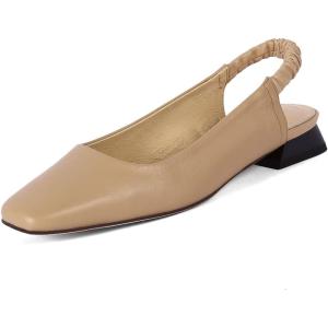 imageSHEMEE Womens Square Toe Chunky Low Heel Pump Sandals Closedtoe Backless Slingback Flats Slip On ShoesApricot