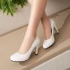 imageSHEMEE Stiletto Heels Women Pumps Slip On Round Toe Platform Shoe High Heeled Work Office Dress Elegant Court ShoesWhite Pu