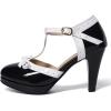 imageSHEMEE Womens Block High Heels TStrap Mary Jane Pumps Chunky Platform Ankle Strap Round Toe Cute Bow Kawaii Cosplay ShoesBlack