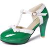 imageSHEMEE Womens Block High Heels TStrap Mary Jane Pumps Chunky Platform Ankle Strap Round Toe Cute Bow Kawaii Cosplay ShoesGreen