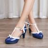 imageSHEMEE Womens Block High Heels TStrap Mary Jane Pumps Chunky Platform Ankle Strap Round Toe Cute Bow Kawaii Cosplay ShoesNavy Blue
