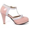 imageSHEMEE Womens Block High Heels TStrap Mary Jane Pumps Chunky Platform Ankle Strap Round Toe Cute Bow Kawaii Cosplay ShoesPink