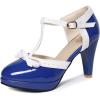 imageSHEMEE Womens Block High Heels TStrap Mary Jane Pumps Chunky Platform Ankle Strap Round Toe Cute Bow Kawaii Cosplay ShoesRoyal Blue