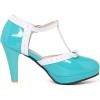 imageSHEMEE Womens Block High Heels TStrap Mary Jane Pumps Chunky Platform Ankle Strap Round Toe Cute Bow Kawaii Cosplay ShoesTeal