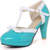 imageSHEMEE Womens Block High Heels TStrap Mary Jane Pumps Chunky Platform Ankle Strap Round Toe Cute Bow Kawaii Cosplay ShoesTeal