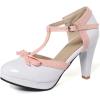 imageSHEMEE Womens Block High Heels TStrap Mary Jane Pumps Chunky Platform Ankle Strap Round Toe Cute Bow Kawaii Cosplay ShoesWhite