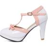 imageSHEMEE Womens Block High Heels TStrap Mary Jane Pumps Chunky Platform Ankle Strap Round Toe Cute Bow Kawaii Cosplay ShoesWhite