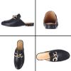 imageSHEMEE Womens Genuine Leather Backless Mules Slides Shoes Flats Low Heel Loafers Round Closed Toe Slingback Slippers with ChainsBlack