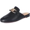 imageSHEMEE Womens Genuine Leather Backless Mules Slides Shoes Flats Low Heel Loafers Round Closed Toe Slingback Slippers with ChainsBlack