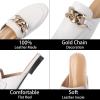 imageSHEMEE Womens Genuine Leather Backless Mules Slides Shoes Flats Low Heel Loafers Round Closed Toe Slingback Slippers with ChainsWhite