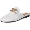 imageSHEMEE Womens Genuine Leather Backless Mules Slides Shoes Flats Low Heel Loafers Round Closed Toe Slingback Slippers with ChainsWhite