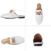 imageSHEMEE Womens Genuine Leather Backless Mules Slides Shoes Flats Low Heel Loafers Round Closed Toe Slingback Slippers with ChainsWhite