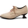 imageSHEMEE Womens Kitten Heels Oxford Pumps Victorian Style Vintage MidHeels Lace Up Brogues Witch Costume Cosplay ShoesApricot Suede