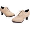 imageSHEMEE Womens Kitten Heels Oxford Pumps Victorian Style Vintage MidHeels Lace Up Brogues Witch Costume Cosplay ShoesBeige 251