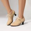 imageSHEMEE Womens Kitten Heels Oxford Pumps Victorian Style Vintage MidHeels Lace Up Brogues Witch Costume Cosplay ShoesBeige 251