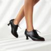 imageSHEMEE Womens Kitten Heels Oxford Pumps Victorian Style Vintage MidHeels Lace Up Brogues Witch Costume Cosplay ShoesBlack Pu