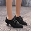 imageSHEMEE Womens Kitten Heels Oxford Pumps Victorian Style Vintage MidHeels Lace Up Brogues Witch Costume Cosplay ShoesBlack Suede
