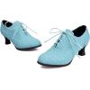 imageSHEMEE Womens Kitten Heels Oxford Pumps Victorian Style Vintage MidHeels Lace Up Brogues Witch Costume Cosplay ShoesBlue 251