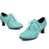 imageSHEMEE Womens Kitten Heels Oxford Pumps Victorian Style Vintage MidHeels Lace Up Brogues Witch Costume Cosplay ShoesBlue 252